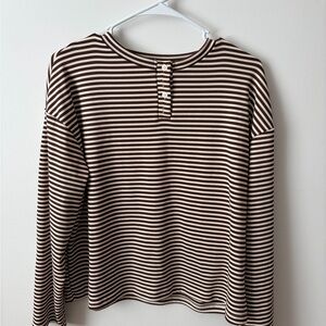 Amazon Brown and White Striped Long Sleeve Tee